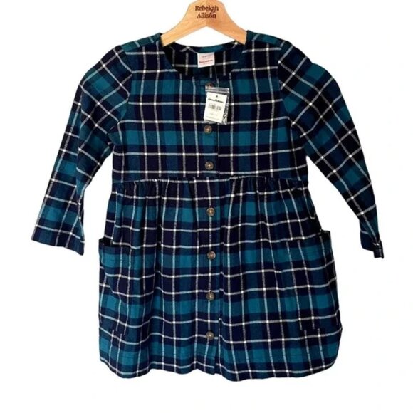 NWT Hanna Andersson Blue/Green Plaid Long Sleeve Dress SZ 5